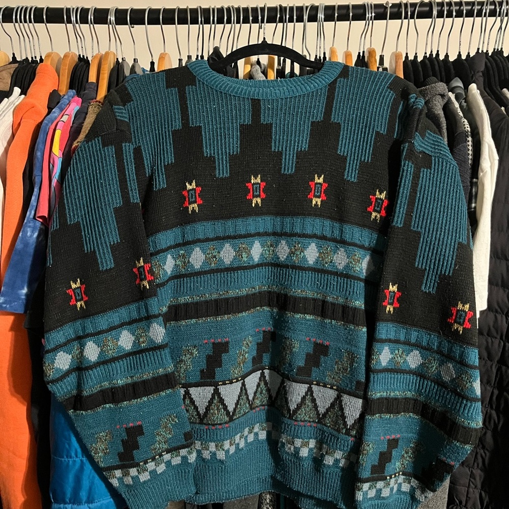 Teal and Black Crewneck Sweater